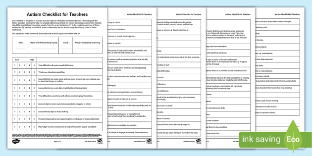 Autism in Girls Checklist Autism Resources (Teacher Made)