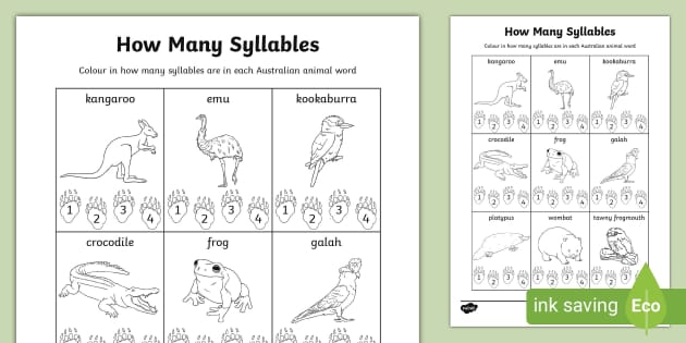 How Many Syllables Australian Animals - Twinkl