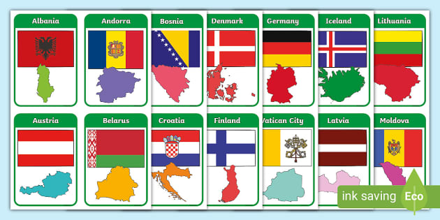 European Country Shapes and Flags Flashcards (teacher made)