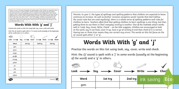 year 2 spelling practice j sound spelt j and g homework