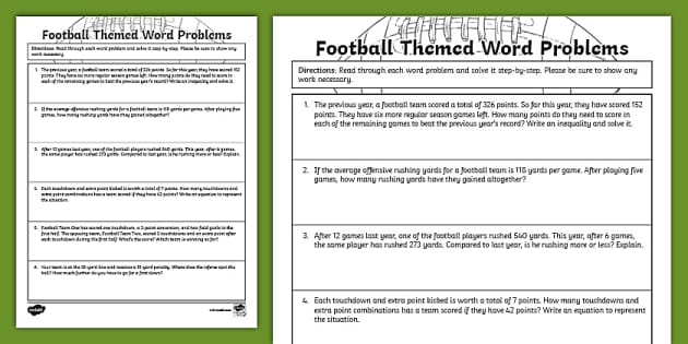 Seventh Grade Football Themed Word Problems (teacher made)