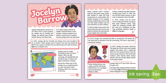 KS1 Jocelyn Barrow Fact File teacher made Twinkl