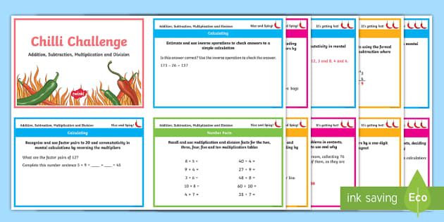 Year 4 Maths Addition, Subtraction, Multiplication and Division Chilli