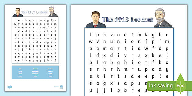 The 1913 Lockout Word Search