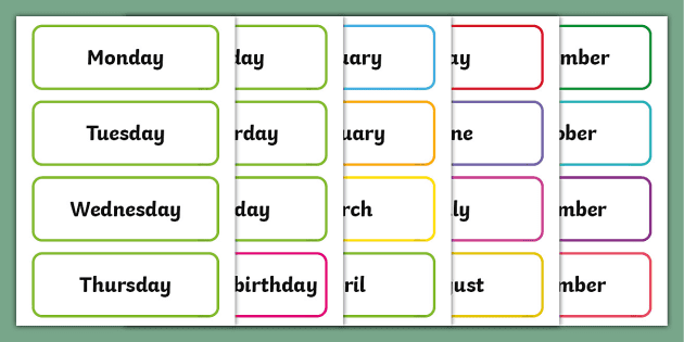 Days of the Week Months of the Year Labels Twinkl