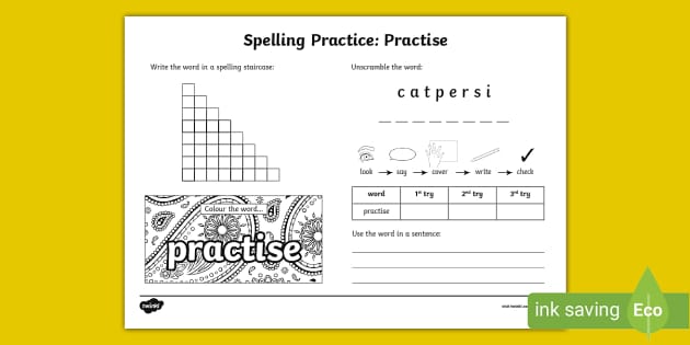 Practise Spelling Practice Worksheet (teacher made) - Twinkl