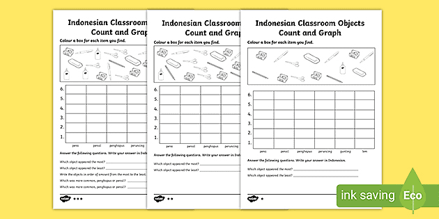 Classroom Objects Count Graph Differentiated Worksheet Indonesian