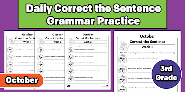 Third Grade October Daily Correct the Sentence Grammar