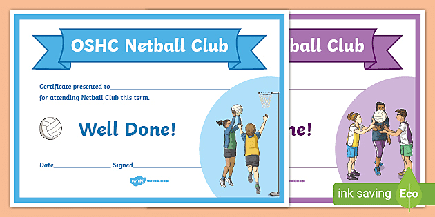 netball certificate templates