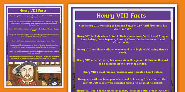 Henry VIII Facts Display Poster (teacher made) - Twinkl