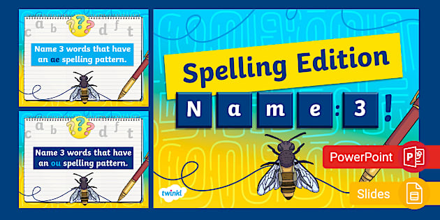 Spelling Edition: Name 3 Game PowerPoint & Google Slides