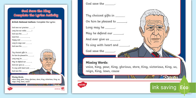 FREE! - God Save the King Complete Lyrics Activity Worksheet