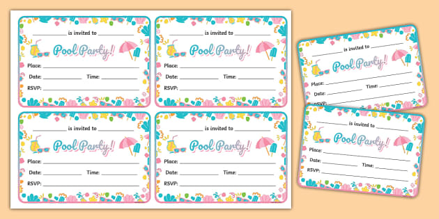 Summer Vibes Themed Pool Party Invitations (teacher made)