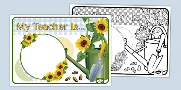 Sunflower Themed My Teacher Is Display Poster Twinkl 1496