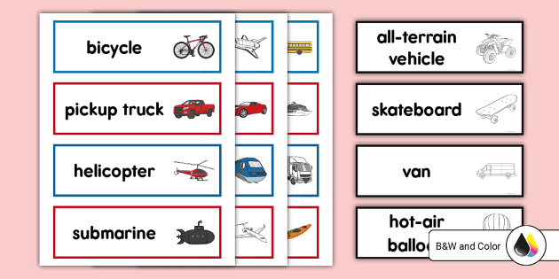 24 Transport Flashcards / Image Cards for Kids preschoolers