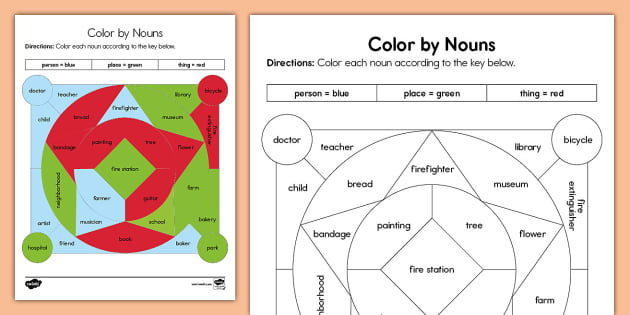 Second Grade Color by Nouns Person Place or Thing