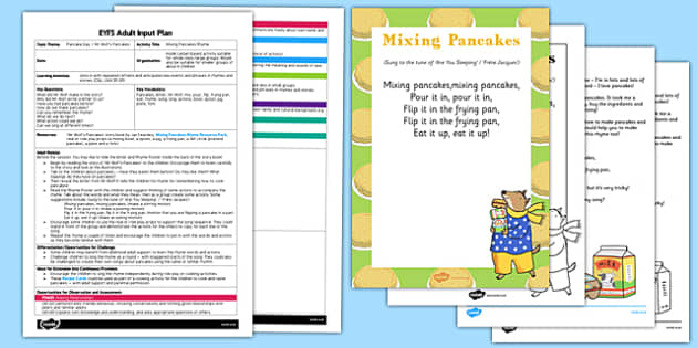 Mixing Pancakes Rhyme Eyfs Adult Input Plan And Resource Pack To Support