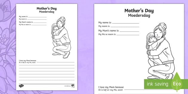 Mother's Day Worksheet English/Afrikaans (Teacher-Made)