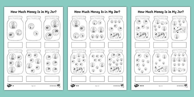 counting money in jars australian worksheets differentiated