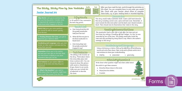 Junior Journal 64 November 2022: The Sticky Sticky Pine Story Follow Up