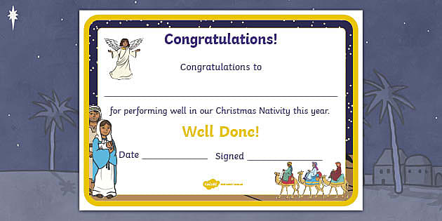 Nativity Certificates Editable Professor Feito Twinkl