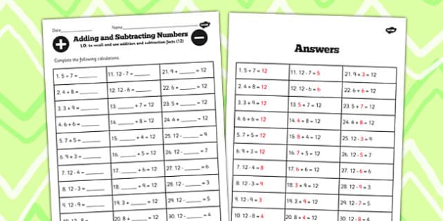 Number Facts To 12 Worksheet teacher Made Twinkl