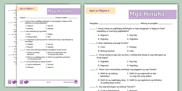 Grade 4 Filipino Quiz - Mga hinuha (teacher made) - Twinkl