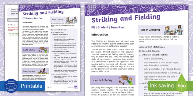 Grade 6 Physical Education Striking and Fielding Term Plan