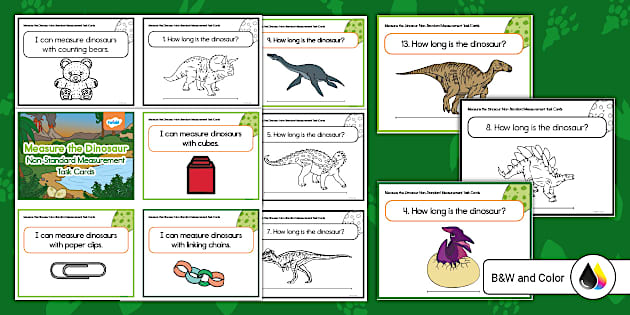 Early Childhood Measure The Dinosaur Non Standard Measurement Task Cards Early Childhood Measure The Dinosaur Non Standard Measurement Task Cards