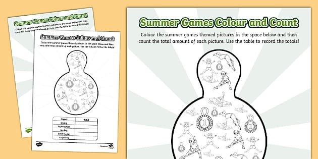 👉 Summer Games Colour and Count Worksheet (teacher made)