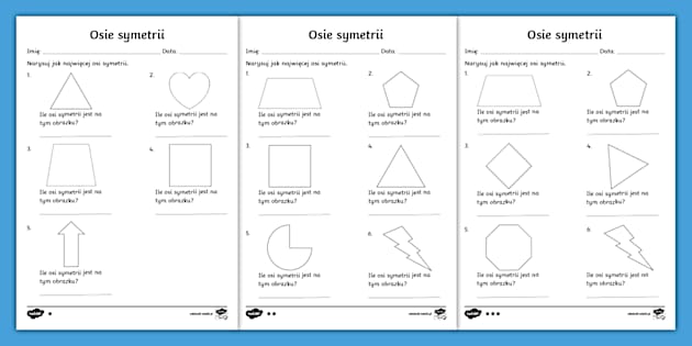 Geometria Klasa 3 Karty Pracy Narysuj osie symetrii | Geometria | Karty pracy - Twinkl