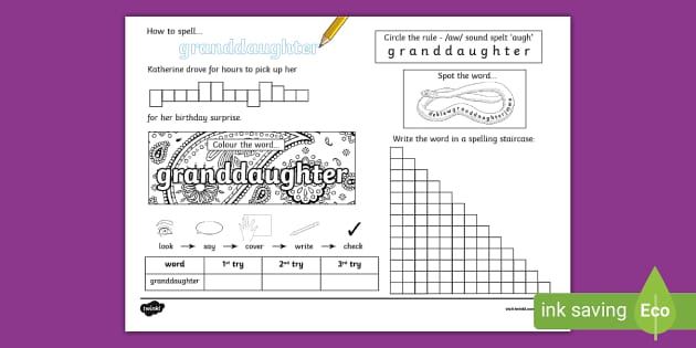 How to Spell Granddaughter Activity Sheet (teacher made)