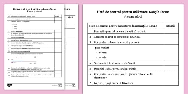 GRATUIT Google Forms – Listă de control pentru utilizare