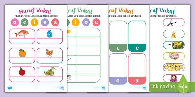 Lembaran Kerja Huruf Vokal - Latihan Huruf Vokal Prasekolah