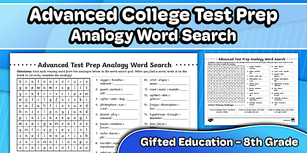 Advanced College Test Prep Analogy Word Search for Gifted