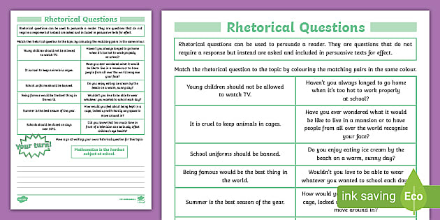 rhetorical questions matching worksheet teacher made