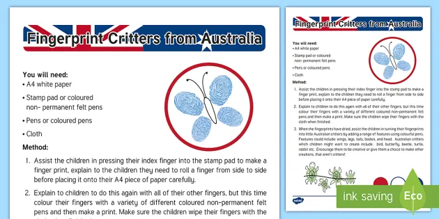 Fingerprint Critters From Australia Activity Teacher Made