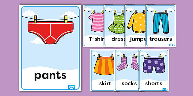 Summer clothes and accessories vocabulary for kids / Summer clothes  flashcards / Summer Vocabulary 