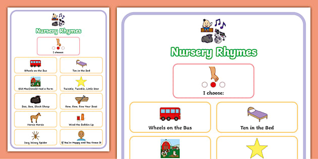 Twinkl Symbols: Songs And Nursery Rhymes Choice Board