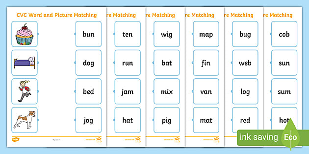 Cvc Word And Picture Matching Mixed Worksheets Cvc Words With Pictures