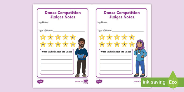 Dance Competition Judges Notes Worksheet (teacher made)