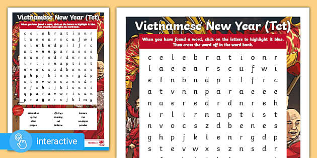Interactive Word Search Vietnamese New Year (Tet) Twinkl