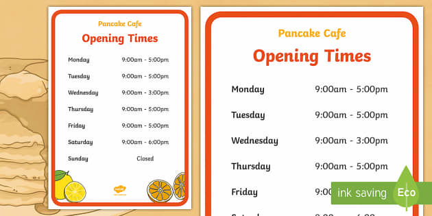 Pancake Cafe Opening Times Role Play Signs - Pancake Day 