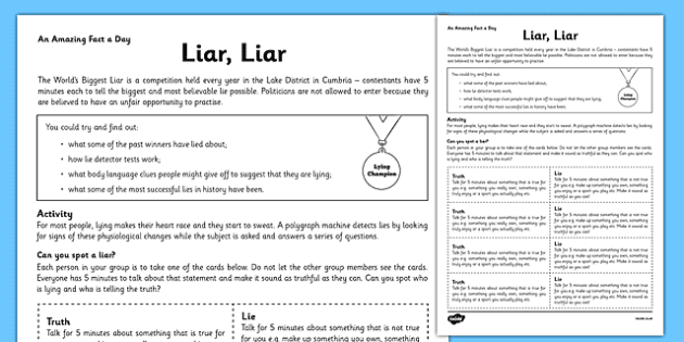 telling lies worksheet