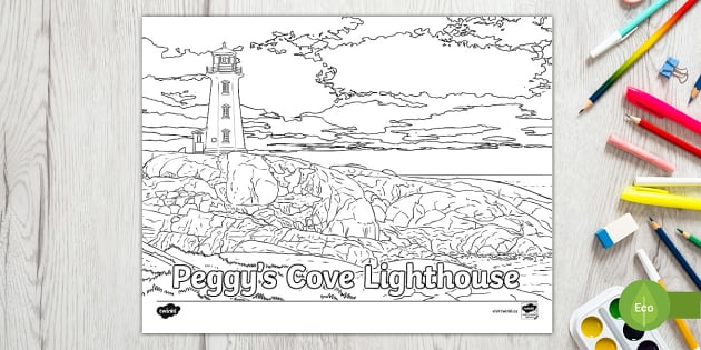 Peggy's Cove Lighthouse Canadian Colouring Page - Twinkl