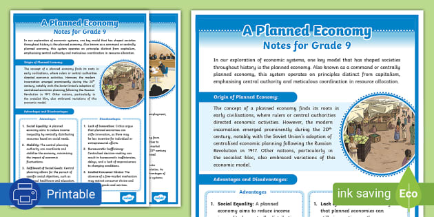 A Planned Economy: Notes For Grade 9 (Teacher-Made) - Twinkl