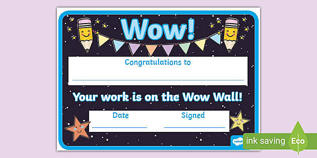 WOW Certificate KS1 | WOW Wall | Primary Resources - Twinkl