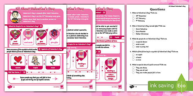 Valentine Reading Comprehension Primary Resource