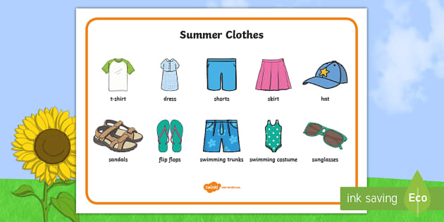 Summer clothes and accessories vocabulary for kids / Summer