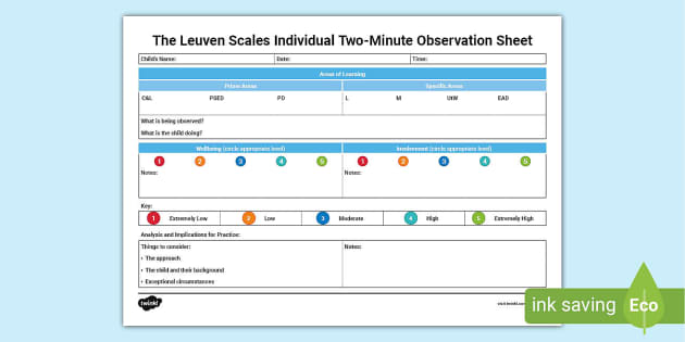 The Leuven Scales Individual Observation Sheet - Twinkl